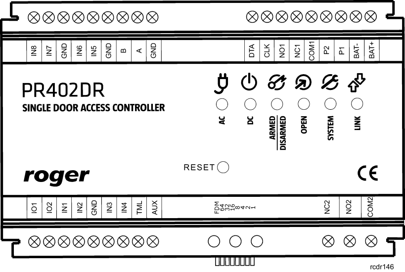 3. INSTALACJA 3.1 Opis zacisków oraz schemat podłączenia Rys. 1 Kontroler PR402DR Tabela 3.