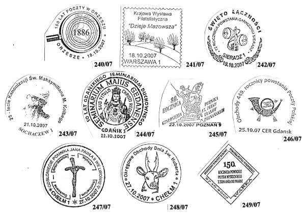 Rejestr stempli okolicznościowych 2007 r. 250/07 05.11.2007 Rybnik 1 Kobieta Wystawa Filatelistyczna w Muzeum w Rybniku 251/07 11.11.2007 Poznań 1 Dni Świętomarcińskie św.