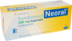 Sandimmun Neoral - Cyklosporyna. Skład 1 kaps. zawiera 10 mg, 25 mg, 50 mg lub 100 mg, 1 ml roztworu do picia zawiera 100 mg cyklosporyny.