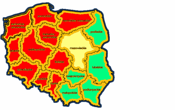 Umieralność z powodu nowotworów w Polsce, SDR w 2005 r.