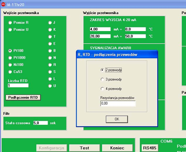 PROGRAM DO KONFIGURACJI PRZETWORNIKA Okno konfiguracji
