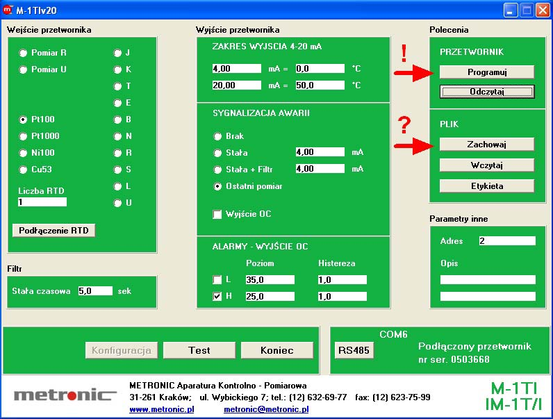 PROGRAM DO KONFIGURACJI PRZETWORNIKA