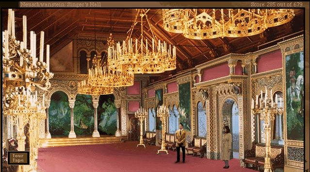 W Singers Hall przyjrzyjmy się pięknemu malowidłu z wilkami. Opuszczamy zamek jedziemy do Herrenchiemsee. Rozmawiamy z recepcjonistką. Kupujemy bilet, idziemy zwiedzać muzeum.