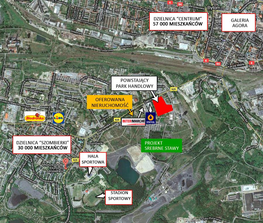 Sąsiedztwo nieruchomości Otoczenie nieruchomości: - Intermarche (w trakcie budowy) - Park handlowy (w trakcie) - pole golfowe wraz z zabudową mieszkaniową (w trakcie budowy) - stacja paliw Statoil -