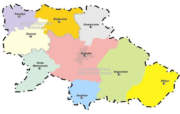 i lokalne produkty turystyczne. W kontekście przestrzennym obszar działania LGD stanowi spójną administracyjnie strukturę pozostającą w jednym obrysie (rysunek 1).