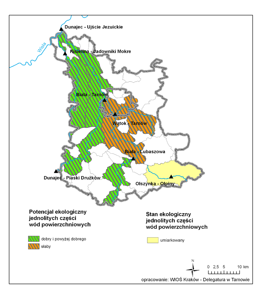 Mapa. Ocena stanu/potencjału ekologicznego