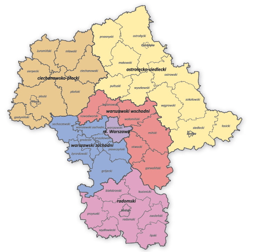 Wyniki Raportu dla województwa mazowieckiego 6 podregionów jednostek statystycznych EUROSTAT: