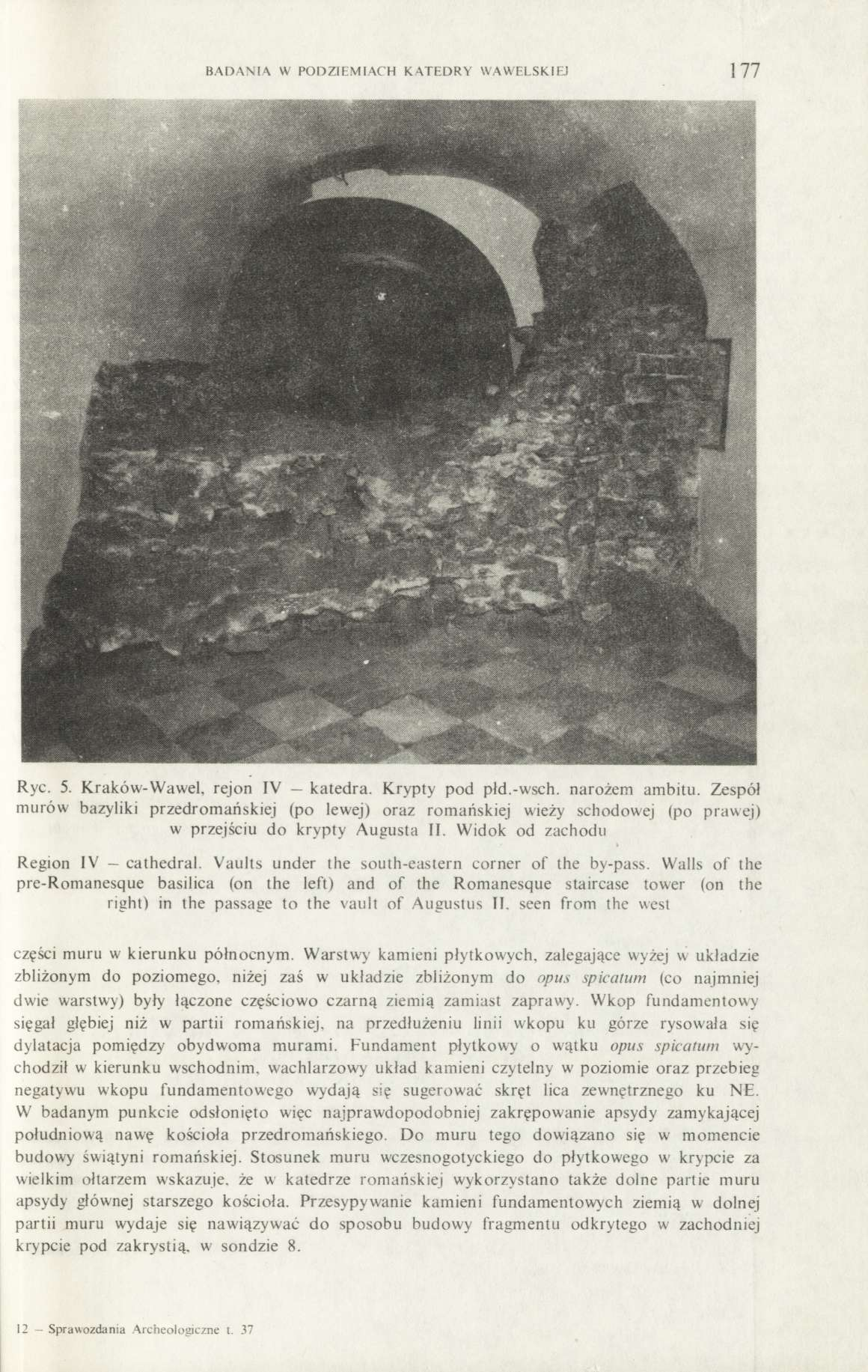 BADANIA W PODZIEMIACH KATEDRY WAWELSKIEJ 177 Ryc. 5. Kraków-Wawel, rejon IV katedra. Krypty pod płd.-wsch. narożem ambitu.