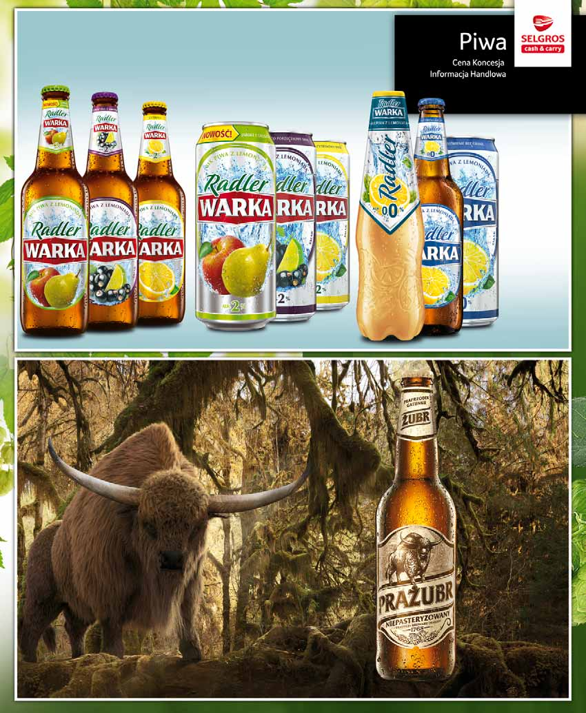 1 79 z VAT 2.20 PIWO WARKA RADLER 500 ML jabłko-gruszka, porzeczka, cytryna butelka zwrotna pakowane po 20 szt. 30834527 1 99 z VAT 2.