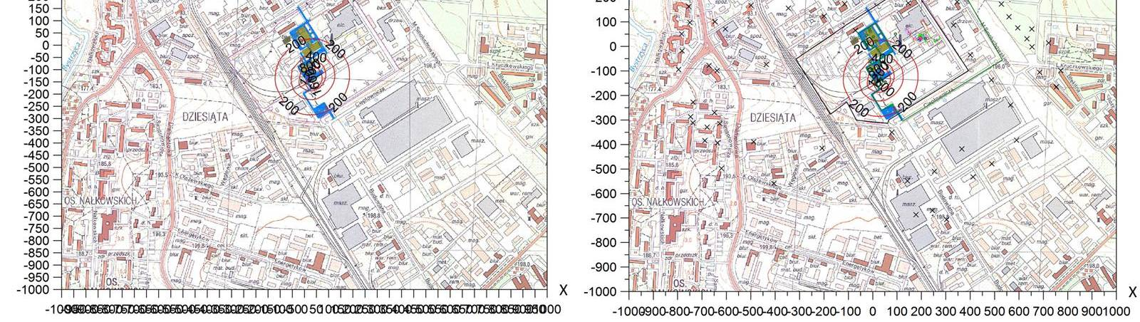 Rysunek 6: Porównanie graficzne wyników obliczeń stężeń maksymalnych tlenku węgla