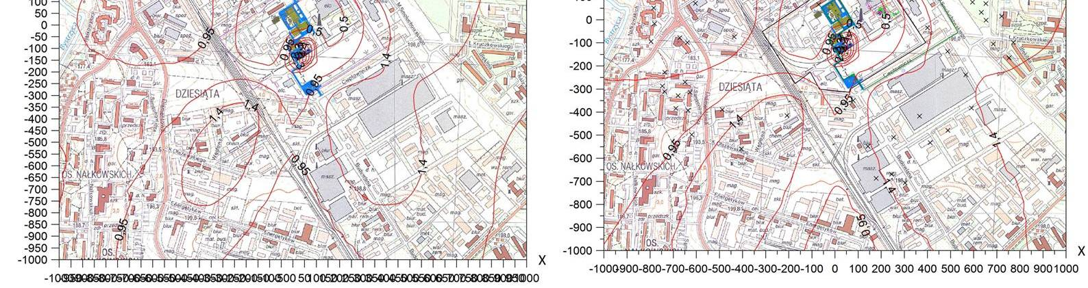 Rysunek 7: Porównanie graficzne wyników obliczeń stężeń średnich tlenku węgla