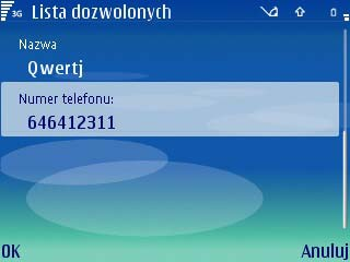 Filtrowanie wiadomości SMS Zostanie otwarty nowy ekran, jak przedstawia to Rysunek 7-3. 5. Wprowadź nazwę i numer nadawcy. 6. Wybierz OK, aby wrócić do listy nadawców.