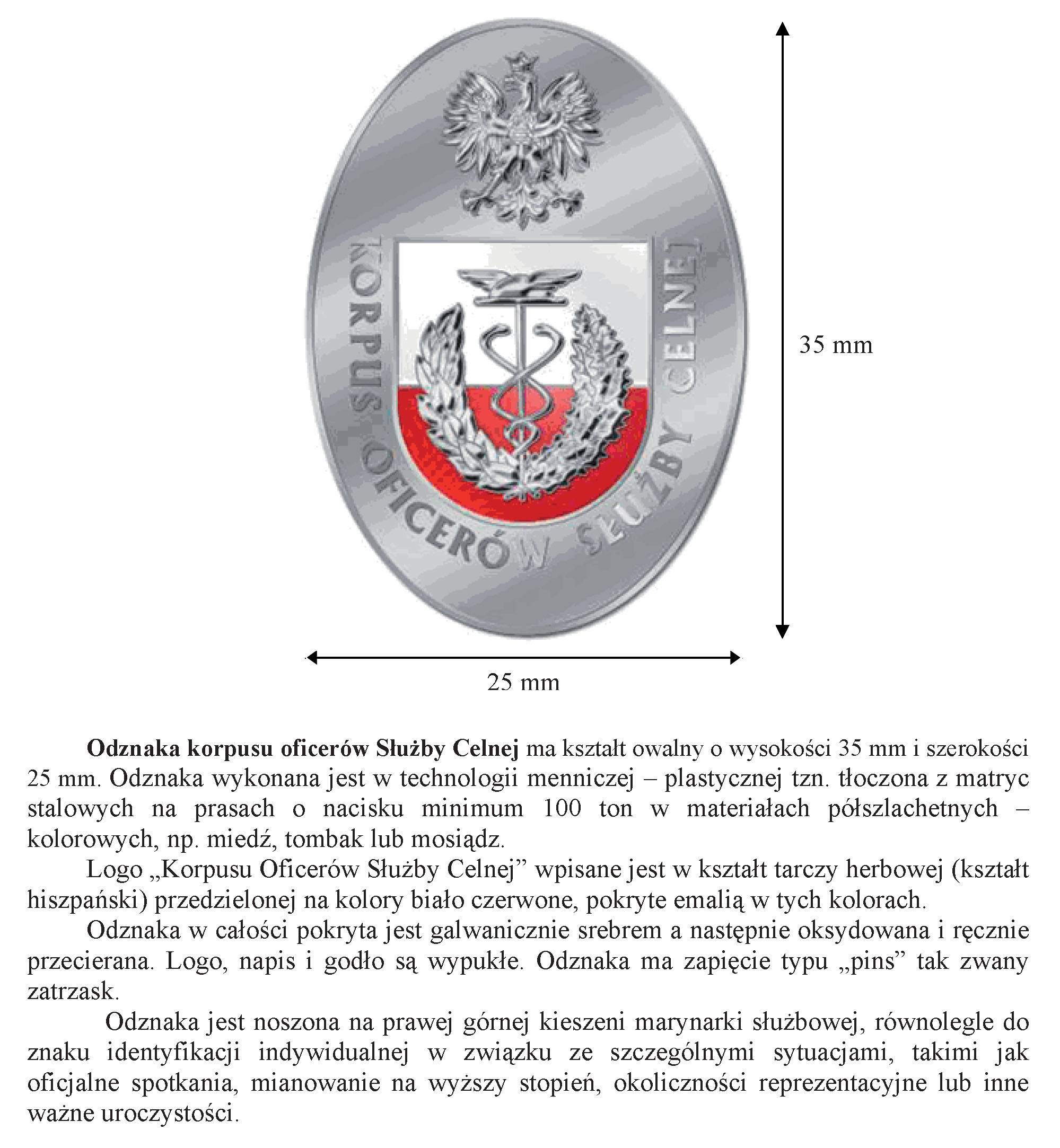 WZÓR, OPIS I SPOSÓB NOSZENIA ODZNAKI