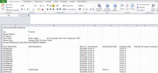 Wyświetlone oferty Pobrana lista kodów może również posłużyć jako raport rozliczeń.