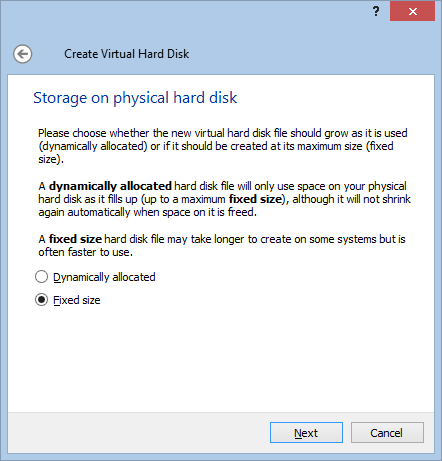 W kolejnym oknie przystępujemy do konfiguracji wirtualnego dysku twardego dla nowej maszyny, czyli wybieramy opcję Create a virtual hard disk now i klikamy Create: W następnym oknie pozostawiamy