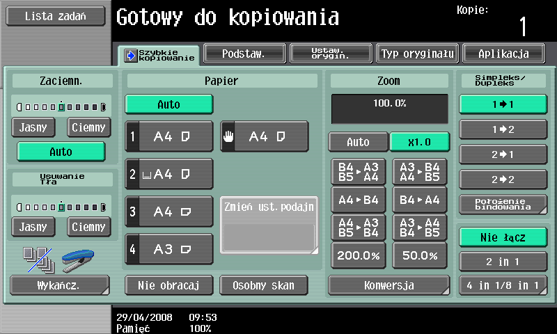 3 Najważniejsze informacje dotyczące kopiowania 13 12 11 10 9 1 8 2 3 7 4 5 6 Nr Element Opis 1 Ustawienie zaczernienia Wybrać poziom naświetlenia obrazu wydruku.