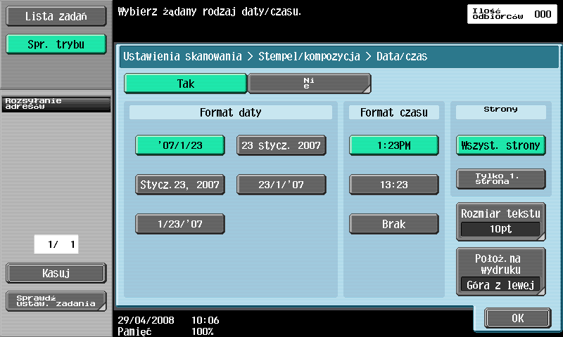 6 Przydatne funkcje skanowania sieciowego Element Rozmiar tekstu Opis Można wybrać rozmiar tekstu.