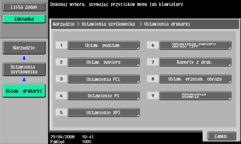 Parametry Ustawień użytkownika 9 Ustawienia kopiarki Możliwa jest zmiana ustawień funkcji kopiowania, w celu ułatwienia przebiegu operacji.