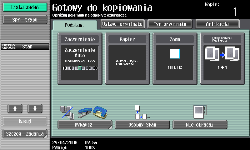 1 Wprowadzenie Gdy w finiszerze nie ma już zszywek, wyświetla się następujący komunikat.! Bliższe dane Szczegółowe informacje dotyczące procedury wymiany w przypadku finiszera znajdują się na str.
