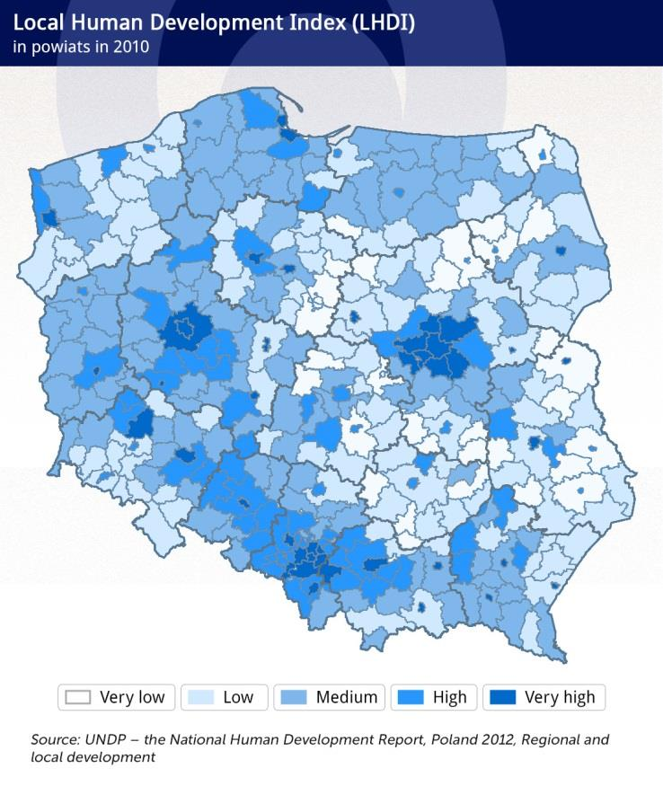 Rozwój społeczny 70 60 50 40 30 20 10 0 Lokalny Wskaźnik Rozwoju Społecznego - LHDI w 2010 r.