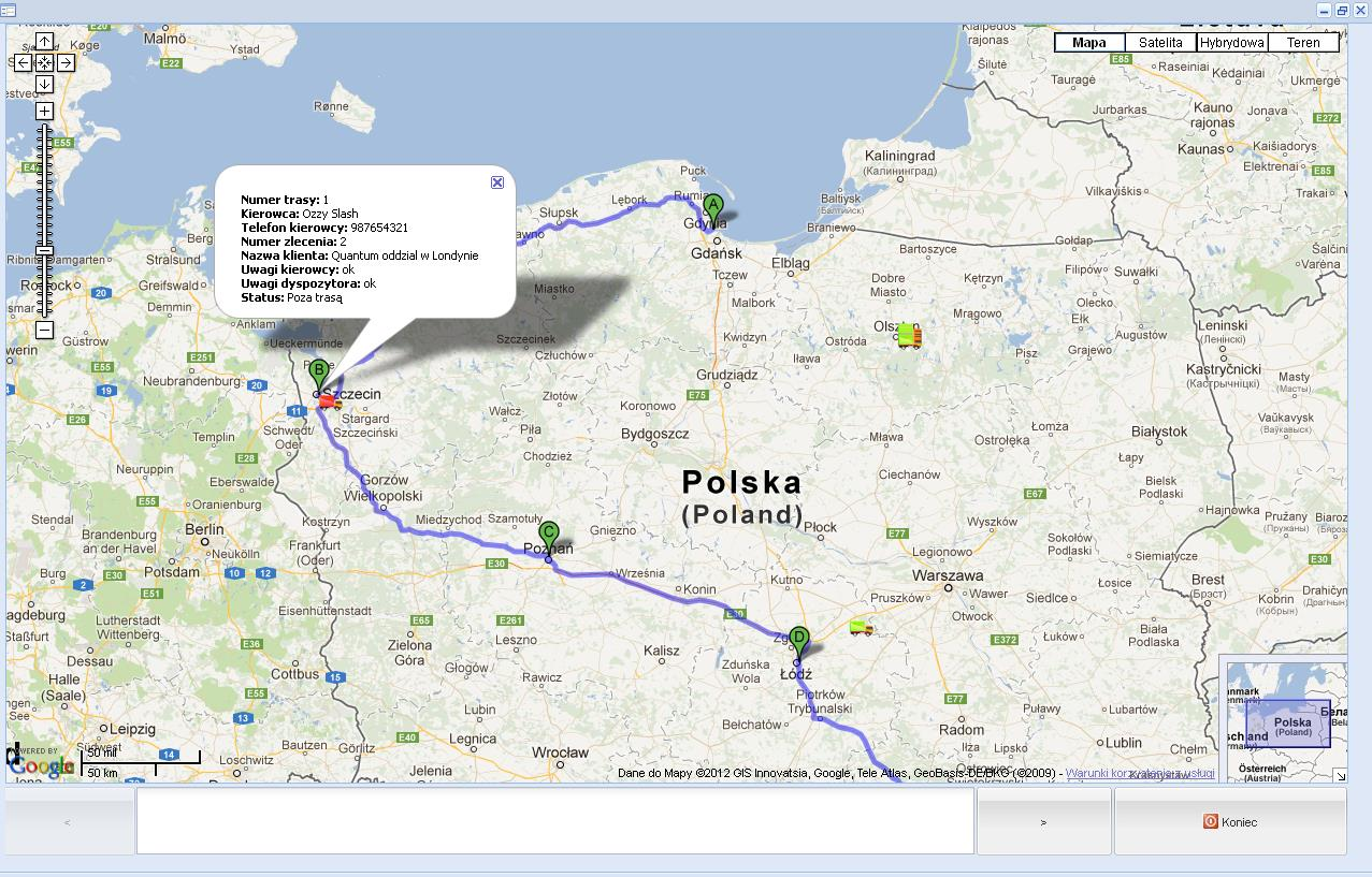 Aplikacja mobilna dyspozytora (ios, Android ) Śledzenie pojazdów na mapie wraz z