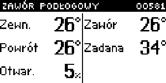 zawór 2 (wyświetla parametry pracy zaworu drugiego). UWAGA Aby widoki z parametrami zaworów były aktywne, zawory te muszą być wcześniej odpowiednio zainstalowane i skonfigurowane przez instalatora.