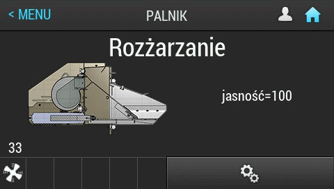 3.6 PALNIK Aby przejść do menu palnika na ekranie głównym należy wcisnąć przycisk 9. Widoczne są symbole aktualnie pracujących elementów systemu oraz stan palnika. 3.6.1 USTAWIENIA nazwa Korekta powietrza [%] Umożliwia korektę zaprogramowanej przez instalatora ilości powierza dostarczanego do procesu spalania.