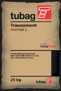 Zawartość oryginalnego trasu Tubag: minimalizuje ryzyko powstawania wykwitów zwiększa odporność zapraw na agresywne środowisko zewnętrzne zmniejsza skurcz zapraw cementowo wapiennych