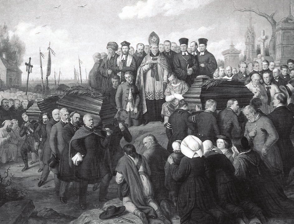 Egzamin maturalny z historii 19 Zadanie 22. (2 pkt) Na podstawie źródła ikonograficznego wykonaj polecenia. Aleksander Lesser, Pogrzeb pięciu poległych [w:] Wielka historia Polski, t.