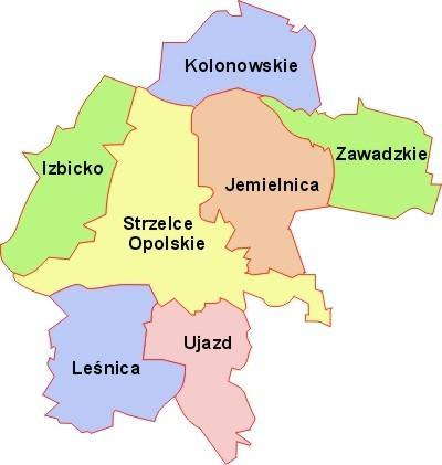 Wierchlesie, Barut, Gąsiorowice, Centawa. Dominujące znaczenie w strukturze osadniczej gminy ma wieś Jemielnica.