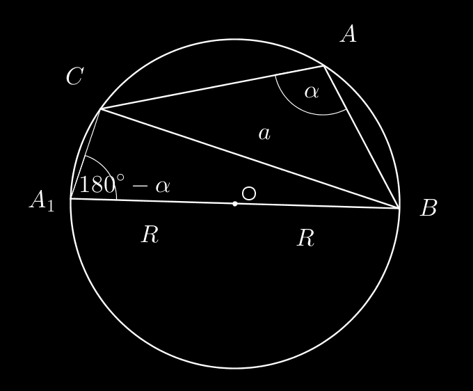 Przypdek II: Poprowdźmy średnię A 1 B i zuwżmy, że: 1 BAC = BA 1 C = α, jko kąty wpisne w koło oprte n tym smym łuku; = R, z określeni sinus kąt α, ztem = R nd Przypdek III: Poprowdźmy średnię A 1 B