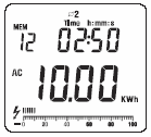 Rys. 23 Podwójny wyświetlacz pokaŝe wartość energii czynnej oraz czas pomiaru testowanej fazy. Odczyt pomiaru będzie wzrastał, wraz z upływem czasu.