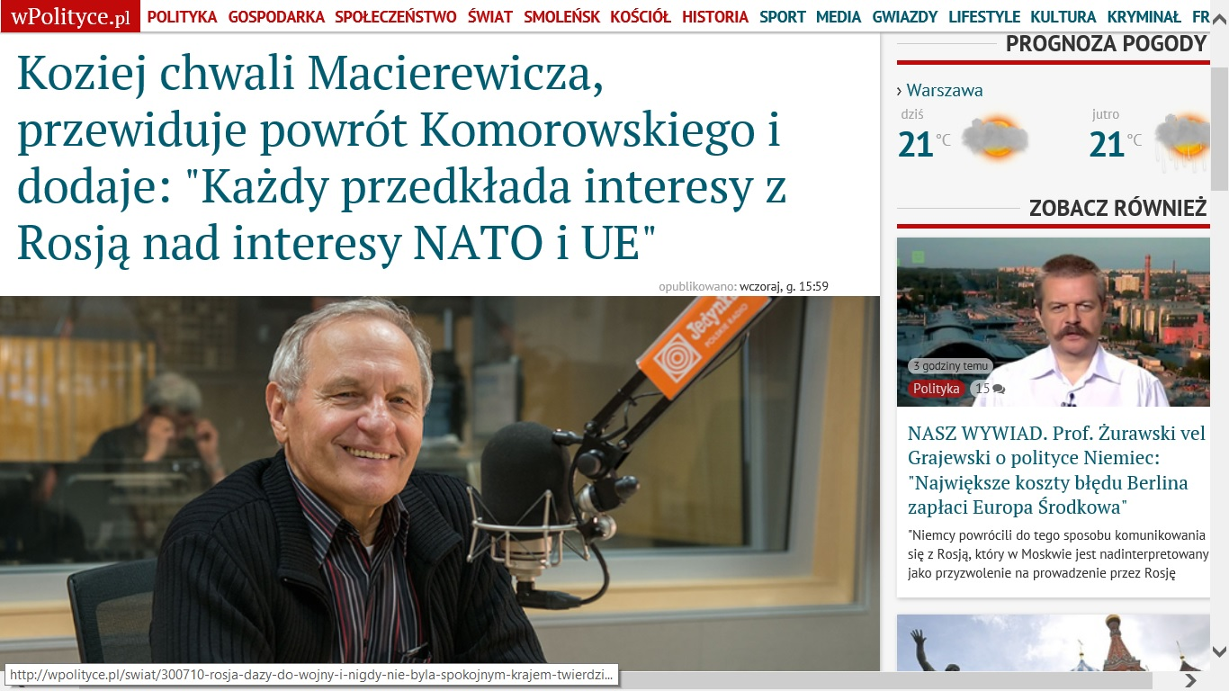 <> Ziut.Neon24.pl /// 15.07.2016 /// 05:03 Jaki powrót do wielkiej polityki Komorowskiego, swojego pryncypała, miał na myśli gen. Stanisław "Szogun" Koziej? - Jakiś generalski "przewrót"? Gen.