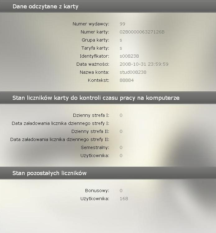 3. Informacja o strukturze Logowanie i liczniki W module Moja Karta można odczytad informacje zapisane na karcie w strukturze Logowanie i liczniki.