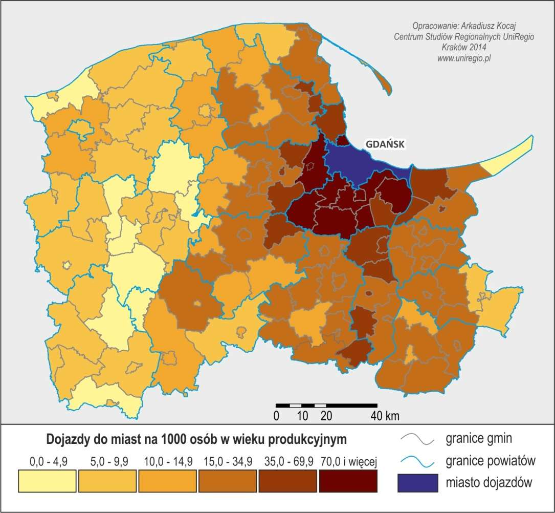 Intensywność przyjazdów do pracy w