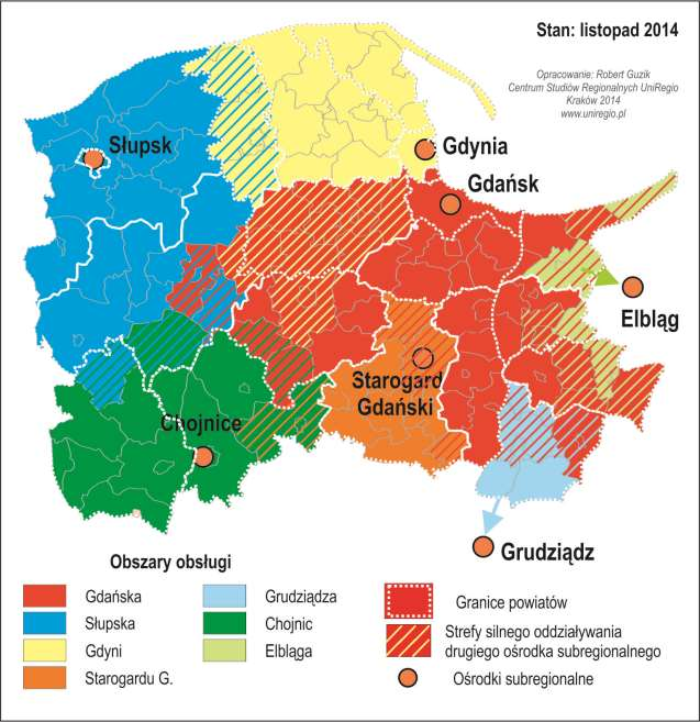 Hipotetyczne obszary obsługi na poziomie