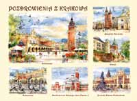 Kraków w akwareli i w fotografii 10 kartki akwarelowe B6 B-205