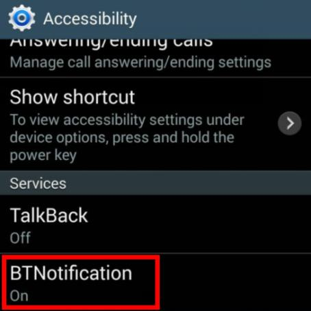 Interfejs aplikacji BTNotification: *Możesz kliknąć na usługi.