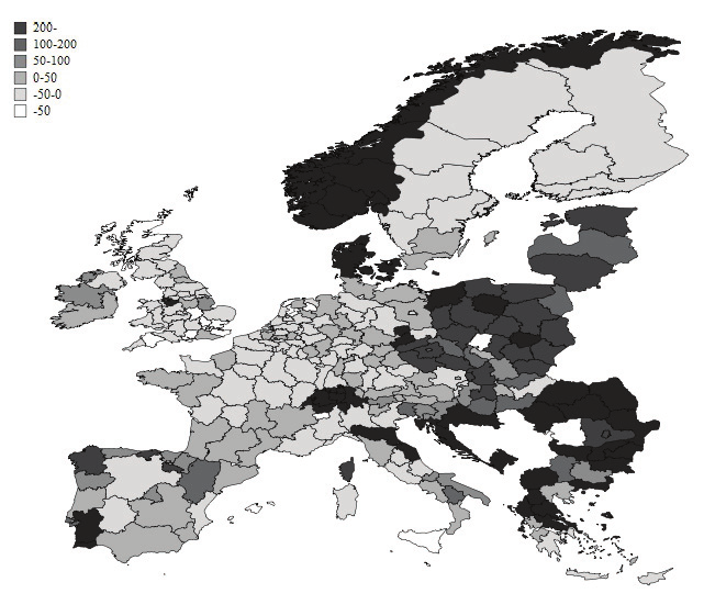 Innowacje w regionach Unii Europejskiej w latach 2000 2011 235 WYKRES 3: Zmiana liczby patentów w latach 2000 2011 (w %) Ź r ó d ł o: oprac. własne na podstawie danych Eurostat; stan na: 1.04.2015 r.