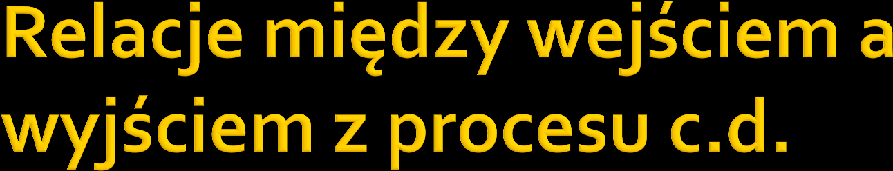 można określić pewną zależność, która na wejściu przyporządkowuje wyjście O=f(I), (przykłady: procesy związane z marketingiem, obsługą klienta, projektowaniem (RD)), między wejściem a wyjściem