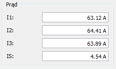 (a) (b) Rys. 16. Wartość prądów fazowych i przewodu neutralnego przy: (a) wyłączonej filtracji, (b) załączonej filtracji. Wartość średnia prądu każdej z faz powinna wynosić 64,36 A.