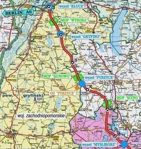 S3 Szczecin - Myślibórz Odcinek drogi ekspresowej wybudowany po całkowicie nowym śladzie, w korytarzu planowanej autostrady