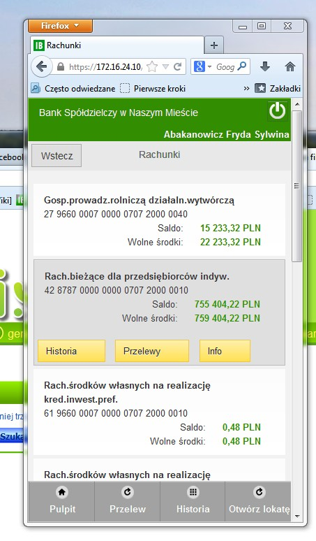 Obsługę rachunku wybierasz przez klikniecie na jego nazwie.