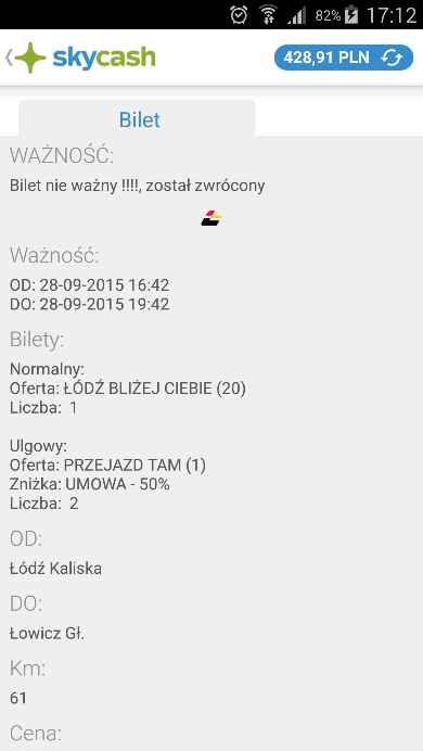 Opis procesu kontroli biletu Pasażer okazuje bilet do kontroli poprzez wybór kafla Bilety do kontroli, dostępnego z poziomu ekranu głównego aplikacji mobilnej lub Kontrola biletów na pierwszym