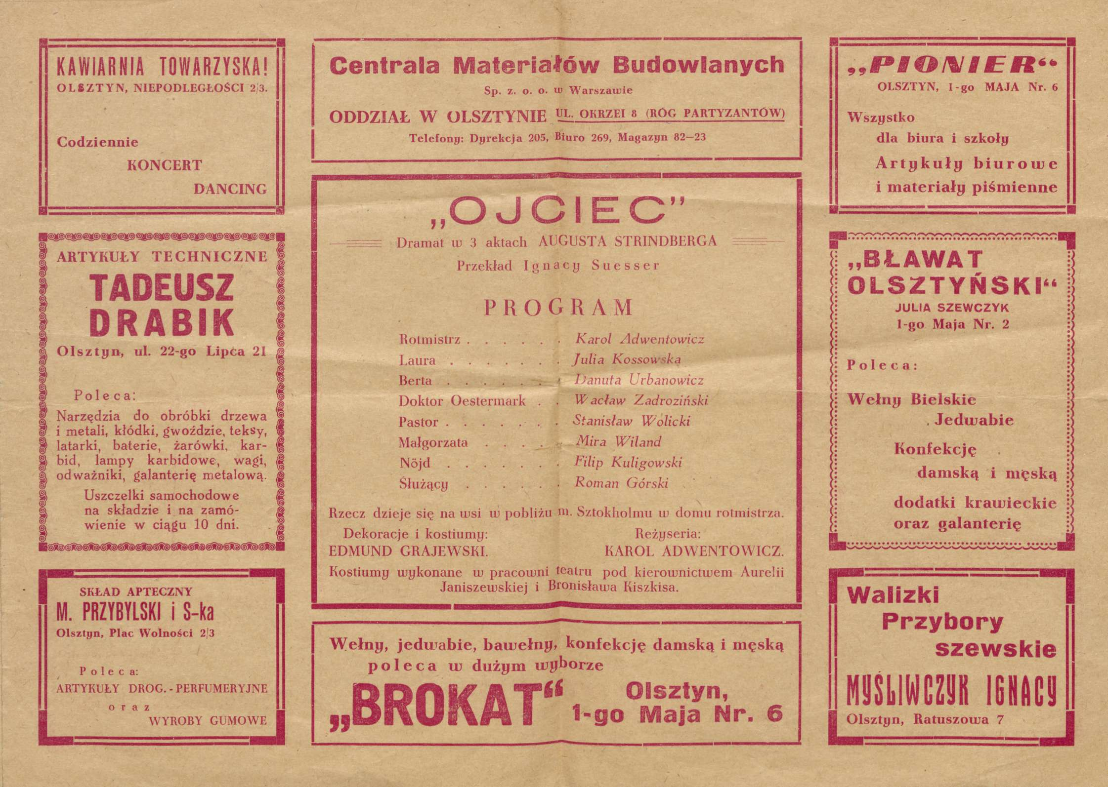 KAWIARNIA Centrala Materiałów Budowlanych TOWARZYSKA! Sp. z. o. o. uj Warszawie OLSZTYN, NIEPODLEGŁOŚCI 2(.