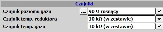 Opis programu diagnostycznego OPTIMA 2.05 2.6. Wybór czujników Rys.7 (wybór czujników) Temp. reduktora Wybór rodzaju zamontowanego czujnika temperatury reduktora. Czujnik w zestawie 10kohm. Temp. Gazu Wybór rodzaju zamontowanego czujnika temperatury gazu.