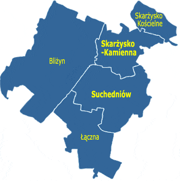 od wschodu z gminami powiatu skarżyskiego: Skarżysko-Kamienna, Suchedniów i Łączna od południa z gminą powiatu kieleckiego - gmina Zagnańsk od zachodu w gminą Stąporków w powiecie koneckim. Rysunek 2.