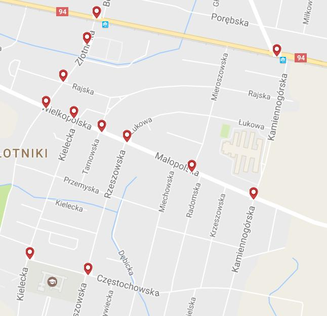 Lokalizacja inwestycji Lokalizacja przejść dla pieszych 1. ulica Złotnicka przed torami tramwajowymi - x1 2. ulica Złotnicka na wysokości przystanku autobusowego Złotnicka - x1 3.