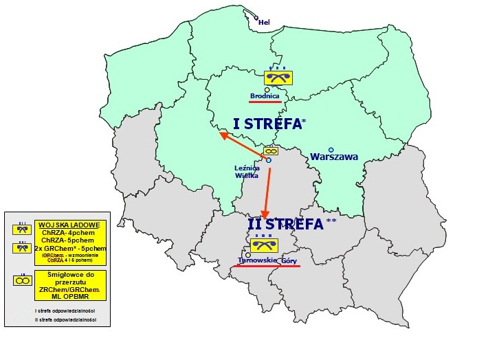 Współdziałania komponentu wojskowego 377 Zespół Ratownictwa Chemicznego (ZRChem) jako podstawowy element ChRZA w razie wystąpienia awarii niewymagającej aktywacji całego ChRZA może zostać aktywowany