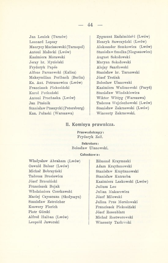 44 Jan Leniek (Tarnów) Leonard Lepszy Maurycy Maciszewski (Tarnopol) Antoni Małecki (Lwów) Kazimierz Morawski Jerzy hr.